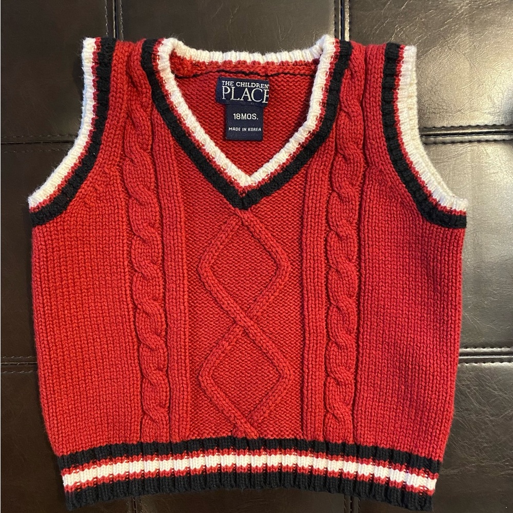 VINTAGE The Children's Place Red Sweater Vest with Black and White Trim
